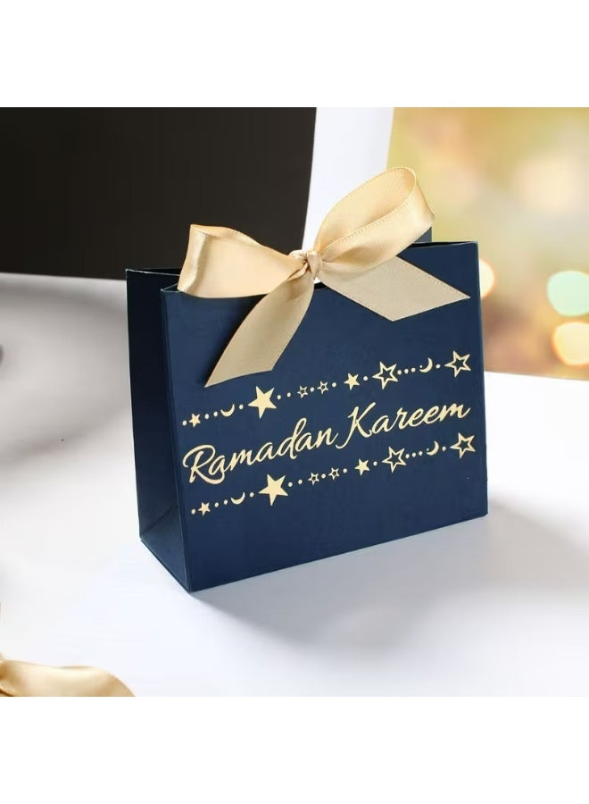 Kandid Ramadan Gift Bags with Satin Bows - Navy/Golden (5pcs) - Image 1